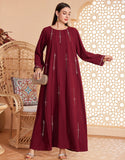 Caftan marocain d'été à manches longues bordeaux