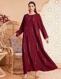 Caftan marocain d'été à manches longues bordeaux