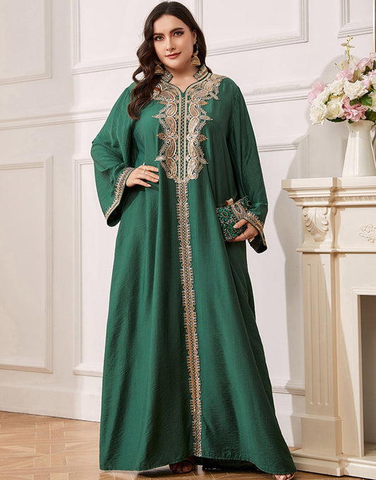 Robe caftan marocaine Abaya élégante grande taille vert foncé