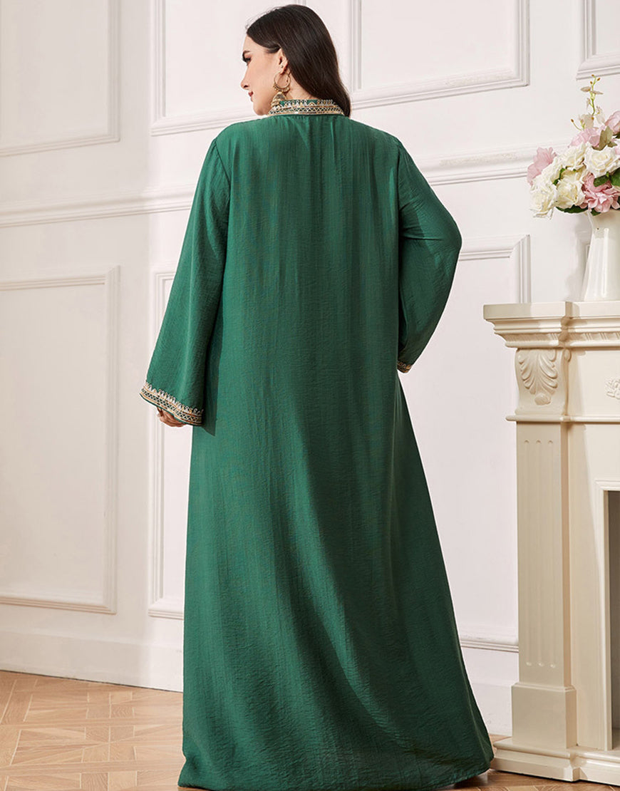 Robe caftan marocaine Abaya élégante grande taille vert foncé