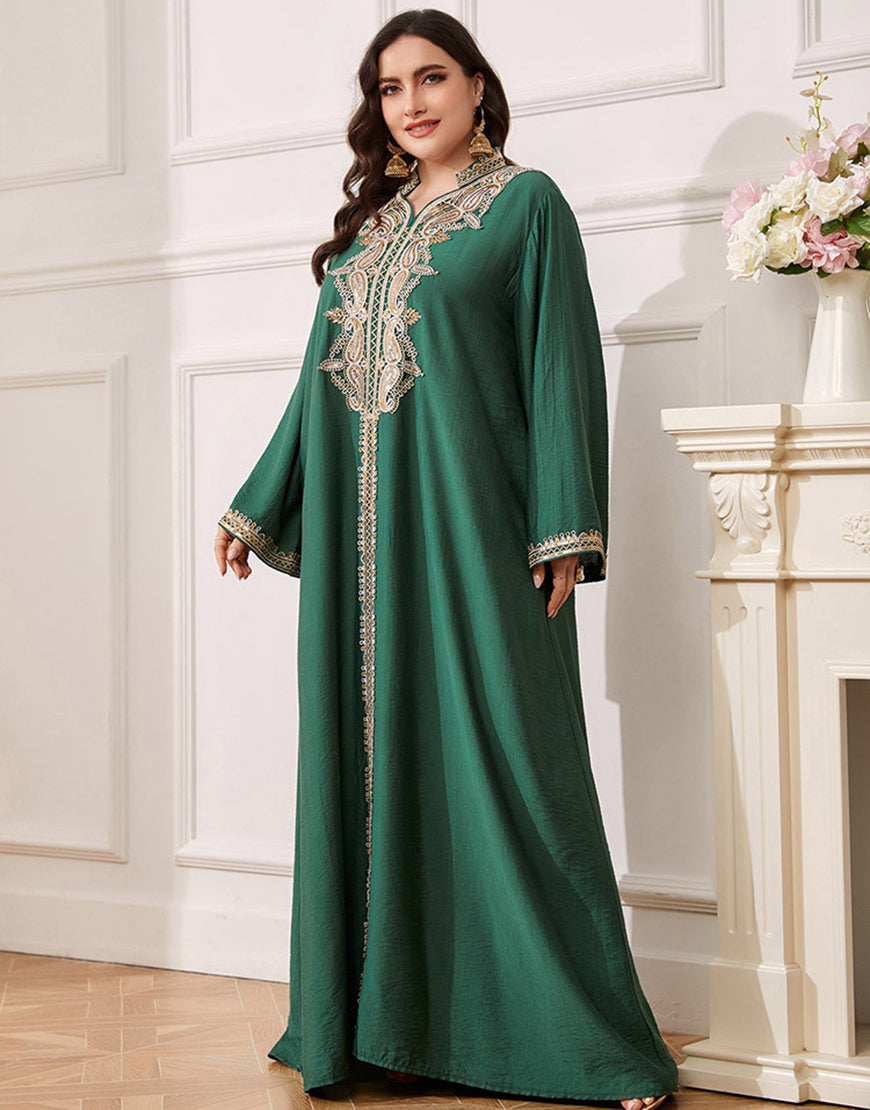 Robe caftan marocaine Abaya élégante grande taille vert foncé