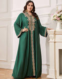 Robe caftan marocaine Abaya élégante grande taille vert foncé