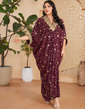 Robe d'été caftan longue imprimée bordeaux