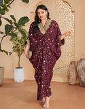Robe d'été caftan longue imprimée bordeaux