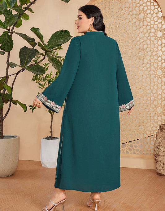 Caftan marocain Abaya élégant grande taille vert foncé