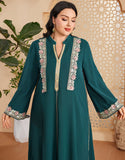 Robe Longue Vintage Élégante à Manches Longues avec Appliqué et Col V