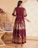 Robe caftan marocaine rouge foncé à manches chauve-souris