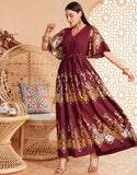 Robe caftan marocaine rouge foncé à manches chauve-souris