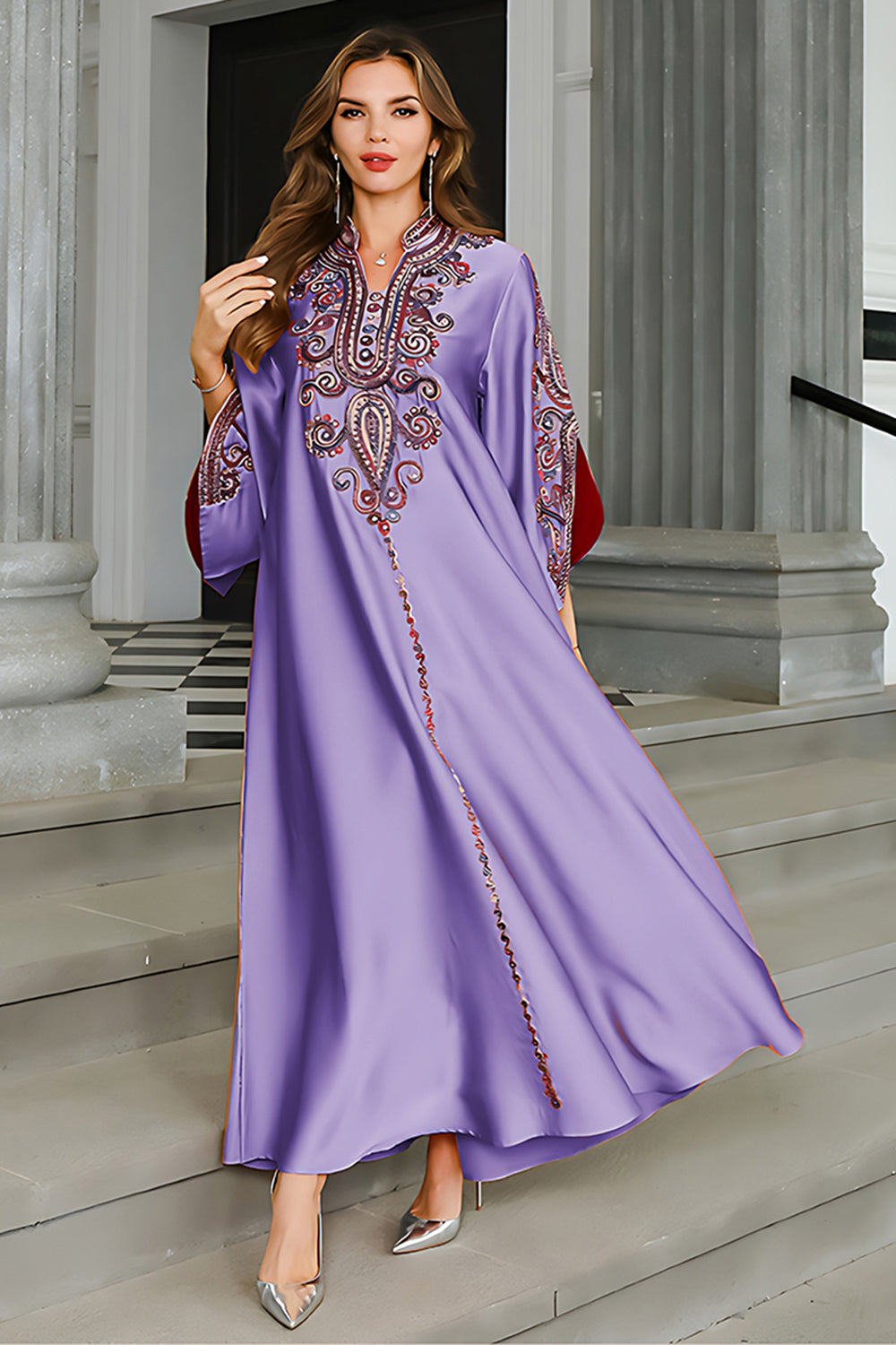 Robe Caftan Satin Noire élégante