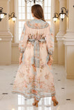 Robe Caftan Abricot Imprimé fleuri élégante