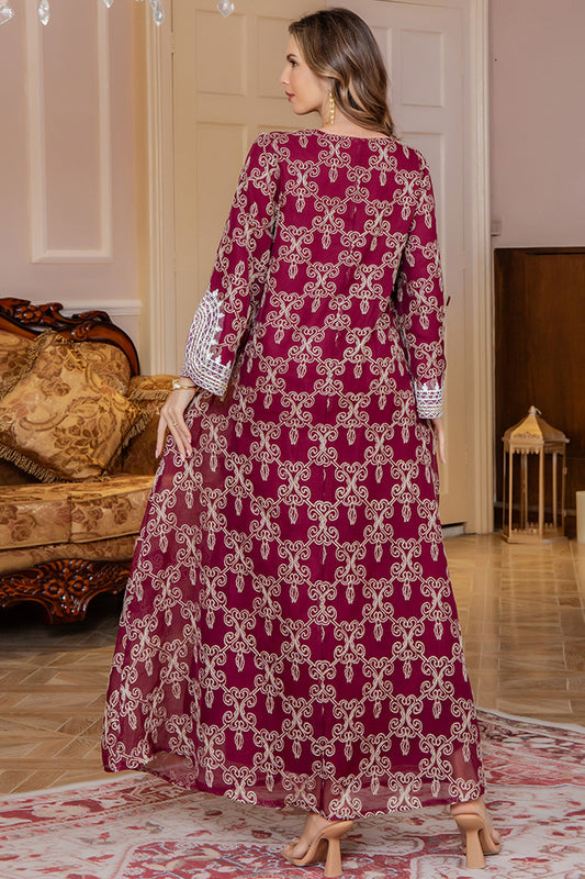 Bourgogne Col en V Broderie Robe Caftan