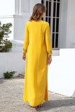 Élégant Jaune Broderie Ligne A Robe Caftan