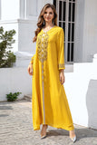 Élégant Jaune Broderie Ligne A Robe Caftan