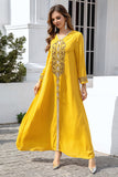 Élégant Jaune Broderie Ligne A Robe Caftan