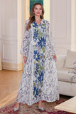 Blanc Bleu Imprimé fleuri Col en V Robe Caftan