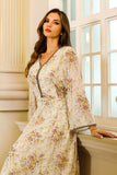 Robe Caftan Col en V Imprimé floral Abricot