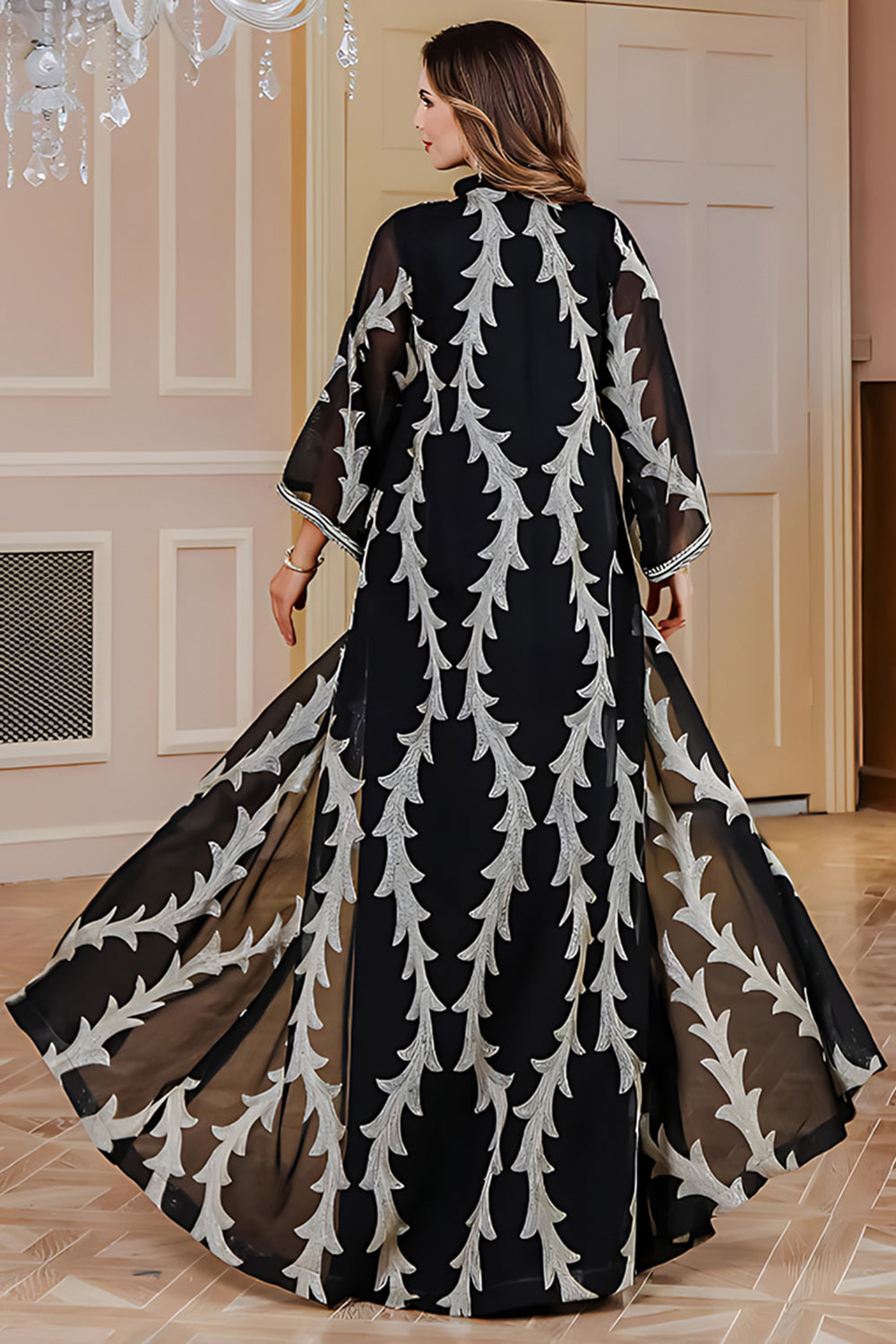 Robe Caftan Noire Imprimée
