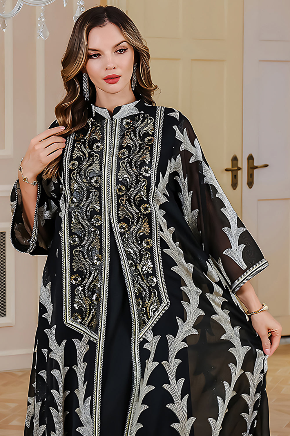Robe Caftan Noire Imprimée