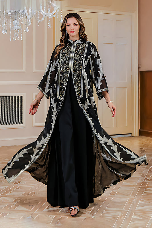 Robe Caftan Noire Imprimée