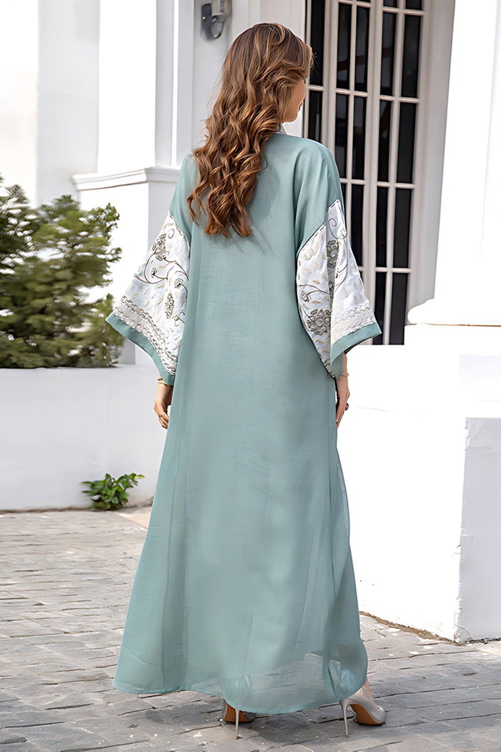 Robe Caftan Broderie kaki Élégant