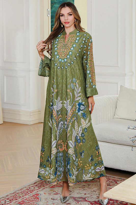 Robe Caftan Élégant à imprimé vert