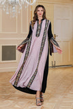 Robe caftan élégante brodée noire et rose
