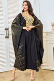 Robe caftan noire élégante imprimée avec broderie