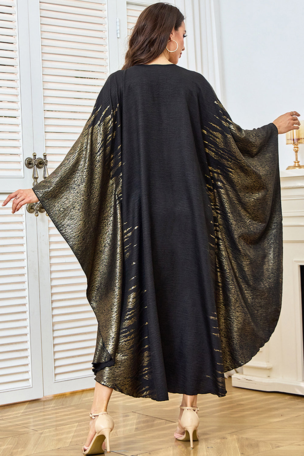 Robe caftan noire élégante imprimée avec broderie
