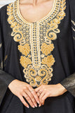 Robe caftan noire élégante imprimée avec broderie