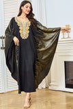 Robe caftan noire élégante imprimée avec broderie