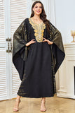 Robe caftan noire élégante imprimée avec broderie