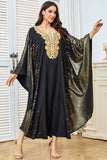 Robe caftan noire élégante imprimée avec broderie