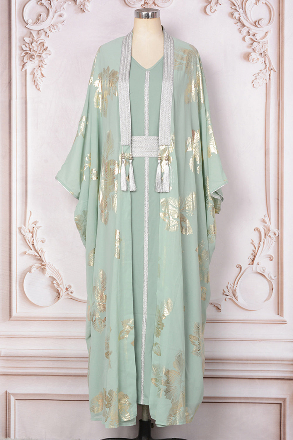 Robe caftan blanche à imprimé papillons