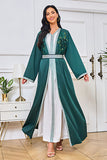 Robe caftan en satin vert foncé à col en V