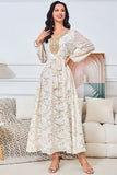 Robe caftan blanche imprimée à col en V