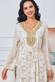 Robe caftan blanche imprimée à col en V