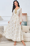 Robe caftan blanche imprimée à col en V