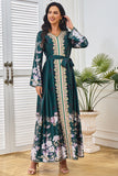 Robe caftan Vert foncé imprimée et brodée à col en V