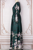 Robe caftan Vert foncé imprimée et brodée à col en V