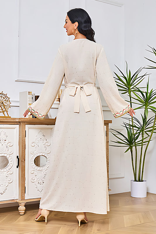 Robe caftan brodée abricot à col en V