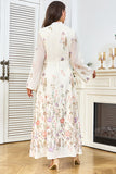 Robe caftan blanche à imprimé floral et col en V