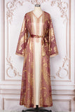 Robe caftan à col en V et appliques rose poudré