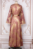 Robe caftan à col en V et appliques rose poudré