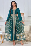 Robe caftan à col en V et broderies vert foncé