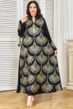 Robe caftan noire brodée à col en V