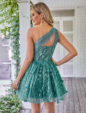 Unique une épaule une ligne corset bleu clair robe de soirée avec perles