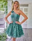 Unique une épaule une ligne corset bleu clair robe de soirée avec perles