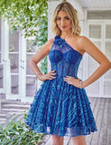 Unique une épaule une ligne corset bleu clair robe de soirée avec perles