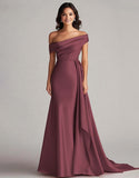 Robe de bal longue plissée à une épaule, en style sirène améthyste avec train chapelle