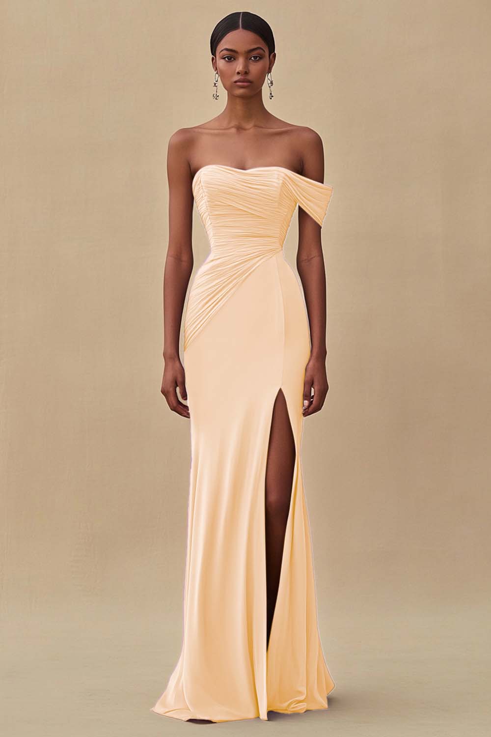 Robe longue formelle sirène violette à épaules dénudées avec fente